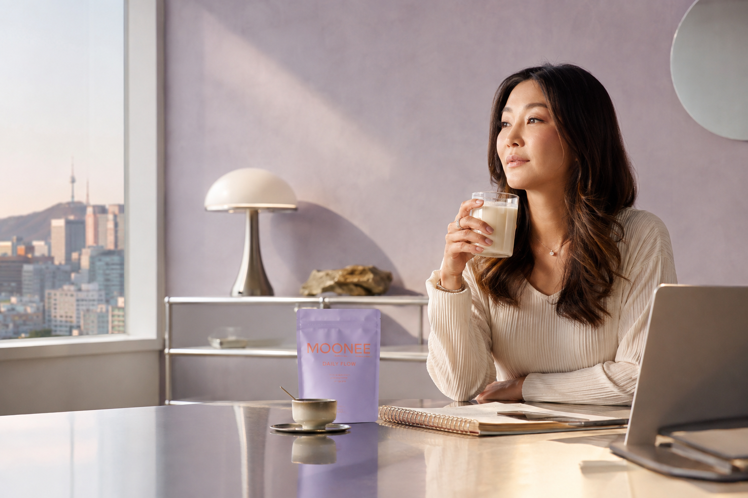 Founder enjoying a MOONEE morning ritual